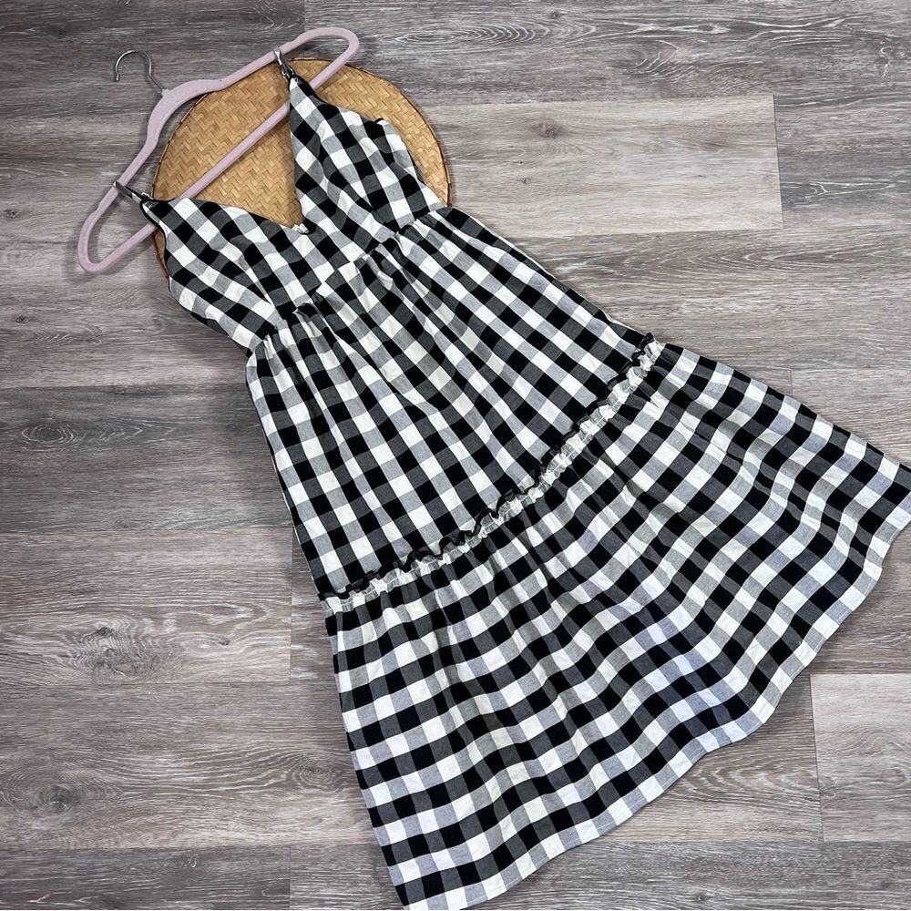 Vici Black & White Gingham Tiered Midi Dress